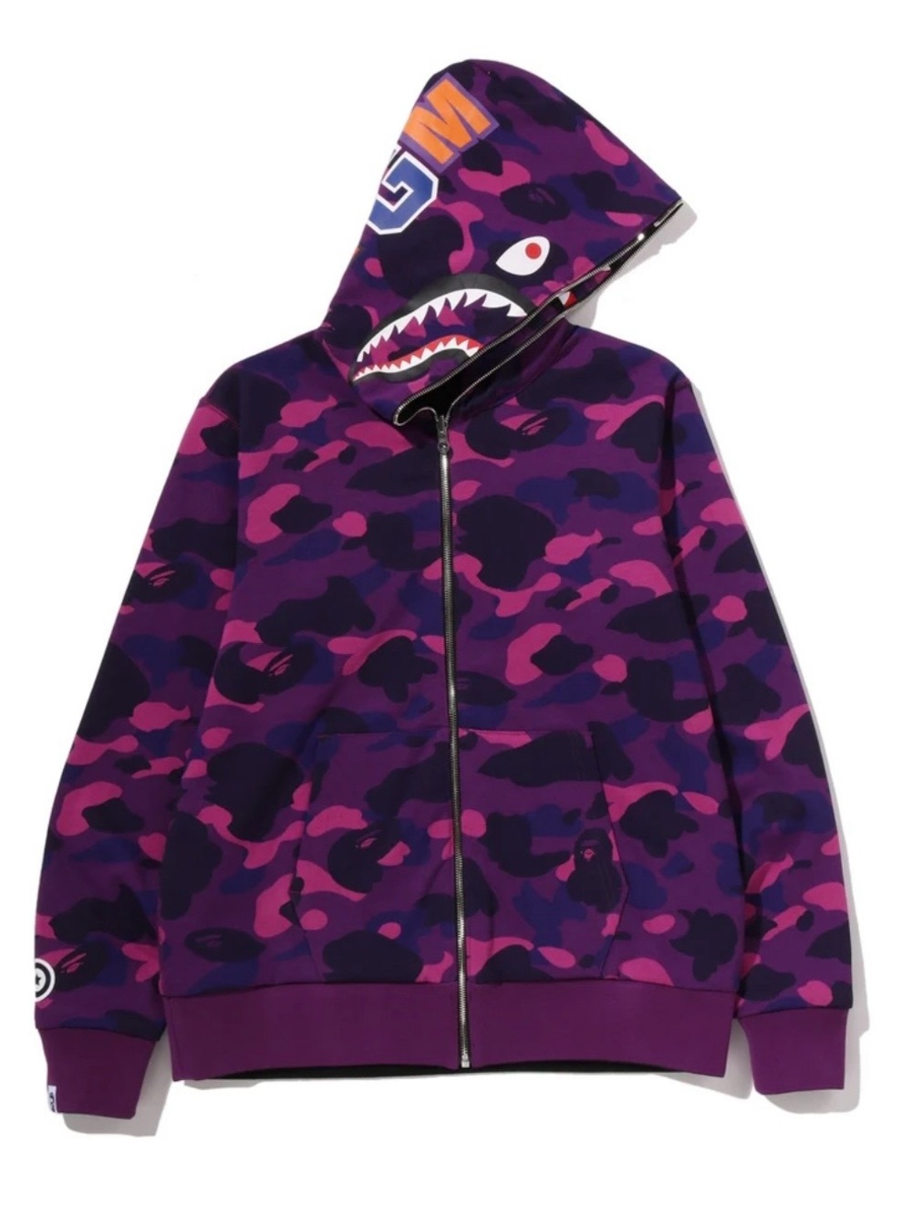 BAPE A Bathing Ape Purple Color Camo Shark Full Zip Hoodie Large